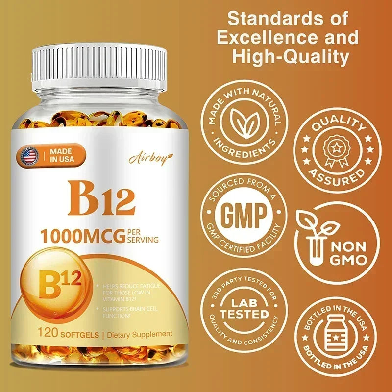 Vitamin B12 - Supports Immune System, Dental Health, Boosts Metabolism, Relieves Anxiety, Anti-aging, Boosts Energy