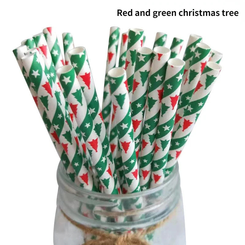 25Pcs Paper Straws Drinking  Striped  Christmas Wedding Happy Birthday Party Cake Straw Decoration Supplies Milk