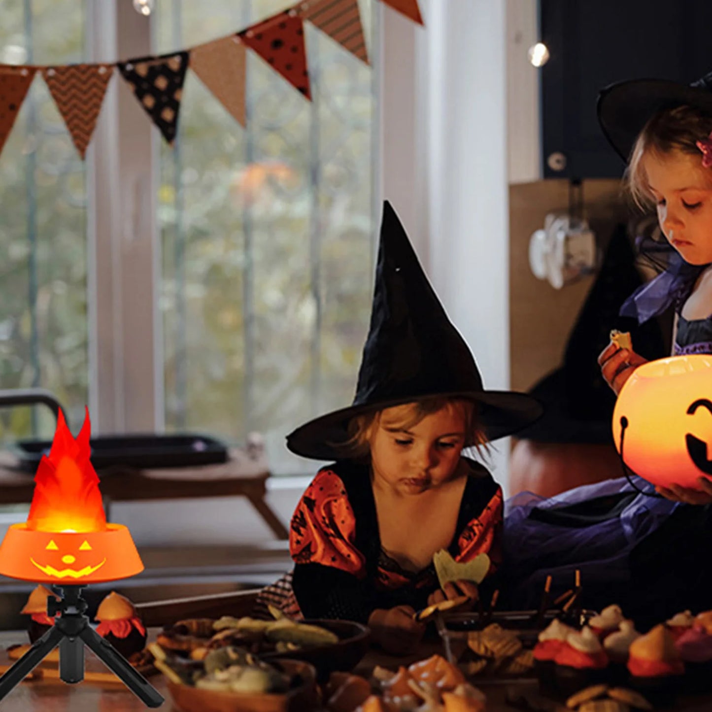 Halloween Decor Flameless Light Pendant Artificial Simulated Luminous Brazier Indoor Outdoor Light Pendant Christmas Party Props