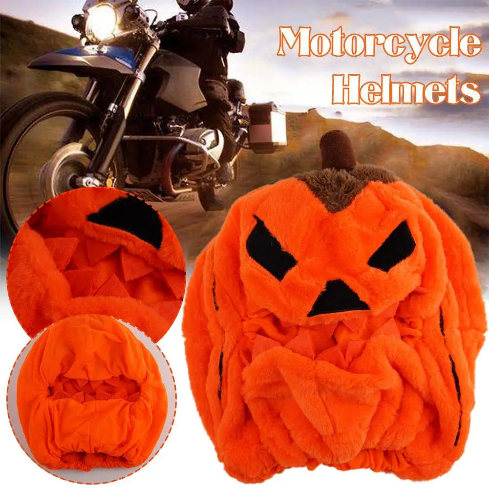 Halloween Pumpkin Motorcycle Helmet Cover High Visibility Pumpkin Dustproof Cartoon Full Plush Helmet Protector Motorb H7f5