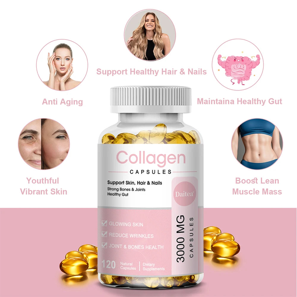 Powerful Hydrolyzed Collagen Capsules with Hyaluronic Acid Antioxidant Skin Hair Nails Health Promate Immune System