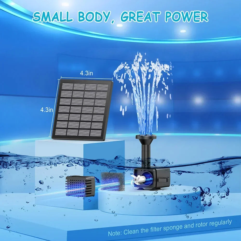 Solar Fountain Kits,1.8W Solar Panel Water Pumps,Solar Powered Bird Bath Fountain Pump with 9.84ft Cable,6 Nozzles for Garden