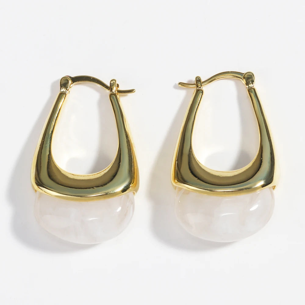 Colorful Transparent Resin Geometric Hoop Earrings for Women U Shape Ear Buckle Hoops with Natural Stone Charms Gifts