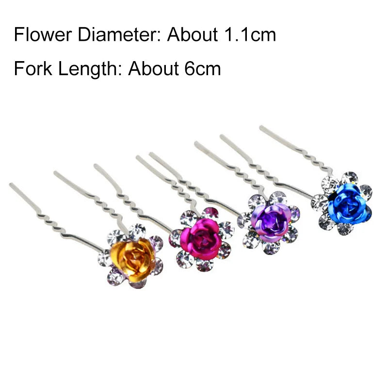 20pcs/lot Fashion U Shape Crystal Hair Fork Rhinestone Flower Hair Pin Sticks For Women Wedding Bridal Hair Accessories Jewelry