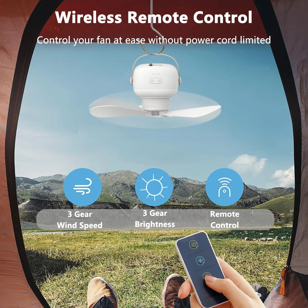 Ceiling Fan 7200mAh Portable Camping Tent Ceiling Fan USB Rechargeable Wireless Ceiling Fan with LED Lighting and Remote Control
