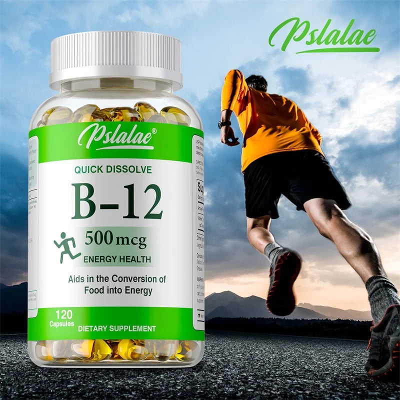 Vitamin B12 Capsules - for Mood, Brain, Nervous System, Energy, Metabolism
