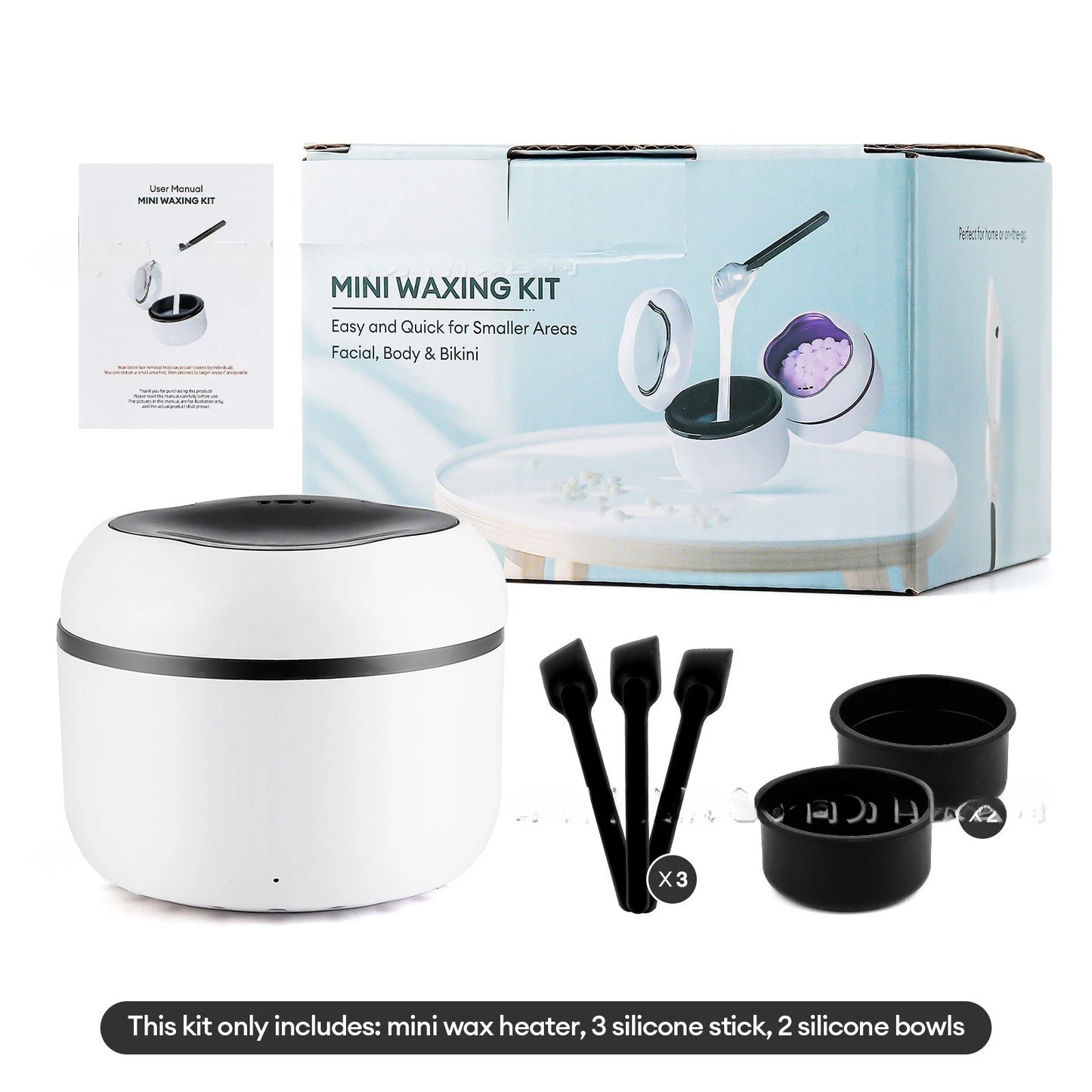 Mini Painless Wax Kit for Men,Women,Wax Heater Machine with 2 Silicone Bowls,3 Silicone Sticks for Nose,Ear,Underarm Hair Remova