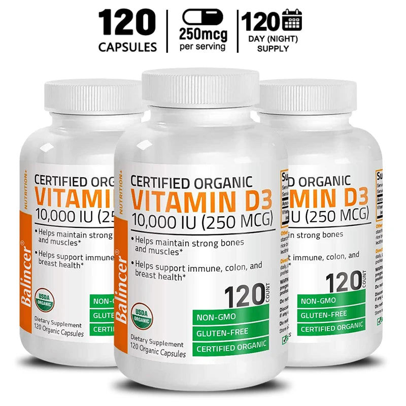 Vitamin D3 10,000iu (250 Mcg) Supplement, Immune Support, Healthy Muscle Function and Bone Health - Non-GMO, 30/60/120 Capsules