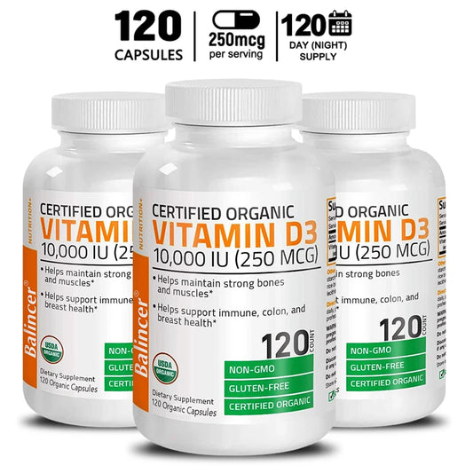 Vitamin D3 10,000iu (250 Mcg) Supplement, Immune Support, Healthy Muscle Function and Bone Health - Non-GMO, 30/60/120 Capsules