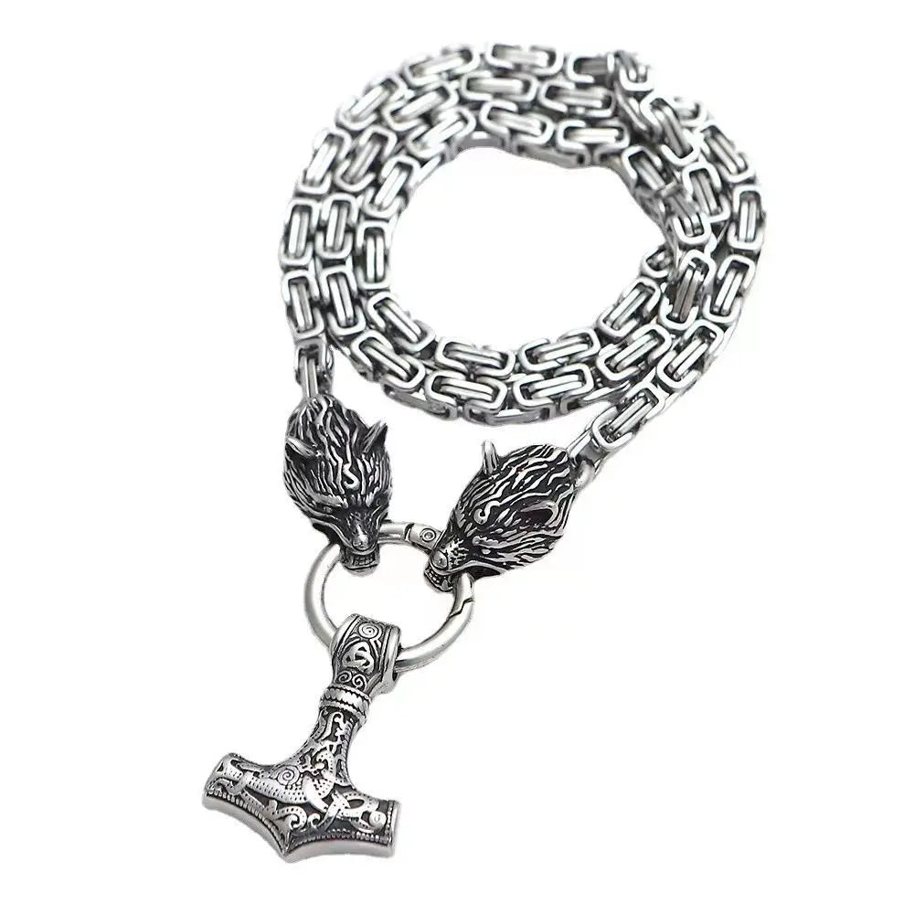 Wolf Head Stainless Steel Pendant Nordic Celtic Wolf Men's Necklace Viking Scandinavian Rune Accessories Norse Amulet Jewelry