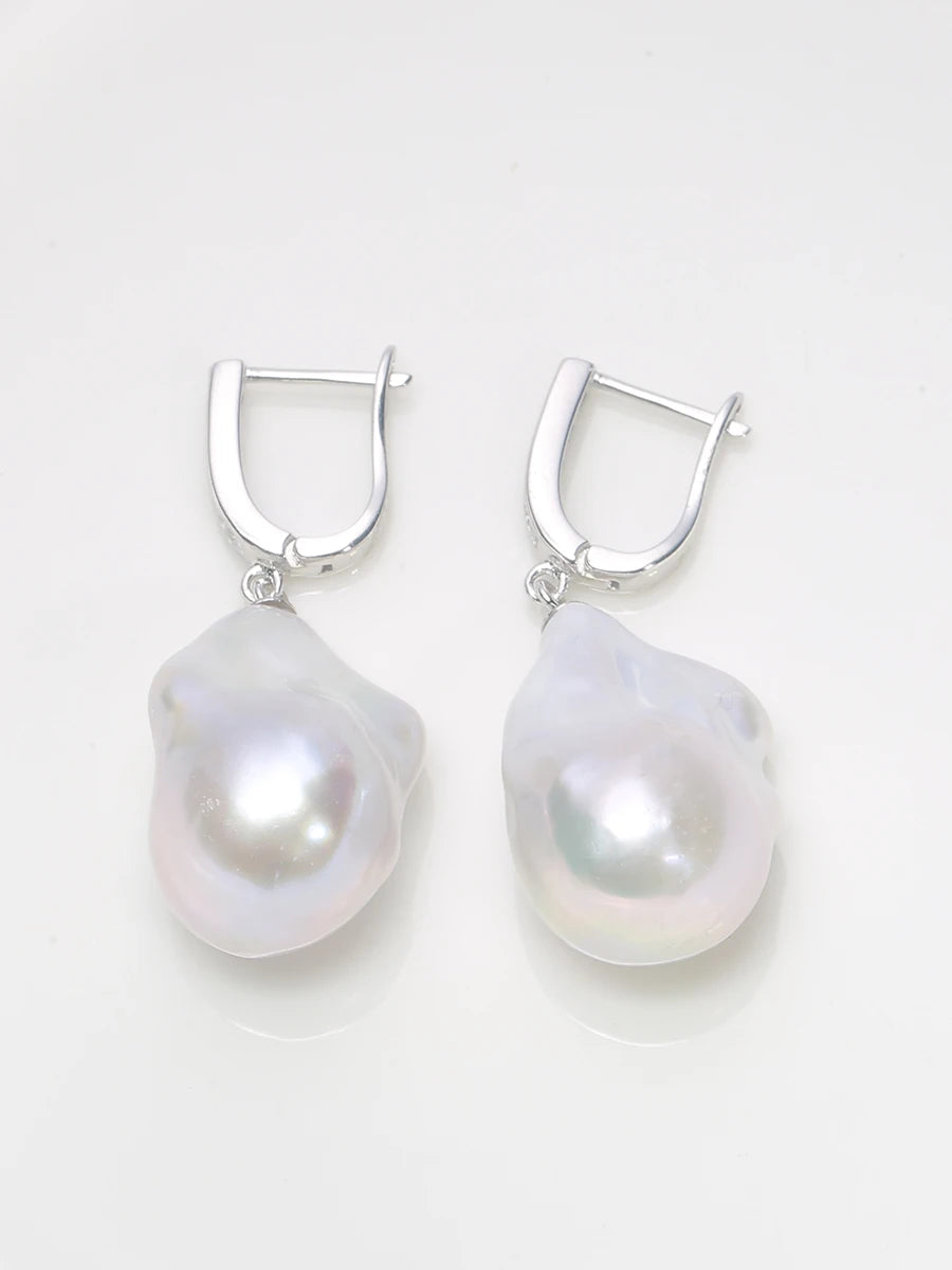 Jane jewelry 925 sterling silver 100% Natural Freshwater Baroque Pearl Drop Earrings INS Fine Jewelry Gift for Women 15-25mm EXA