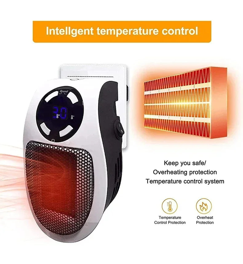350W Portable Electric Heater with Remote Control, Wall Mounted Home Room Heater for Winter Indoor Heating Fast Warm