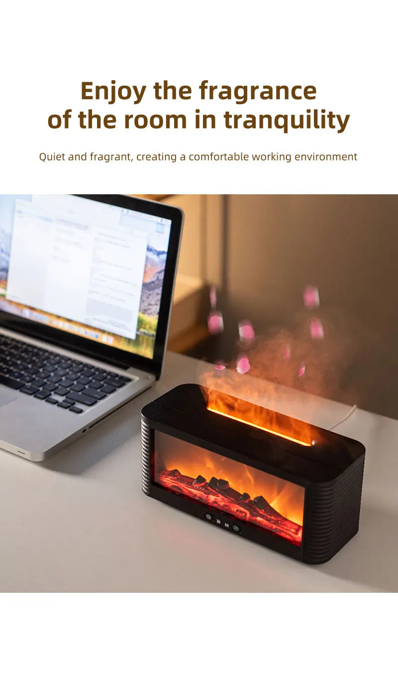 Air Humidifier Flame Fireplace Aroma Essential Oil Diffuser 250ml Desktop Air Diffuser Essential Oil with Timed Colorful Light