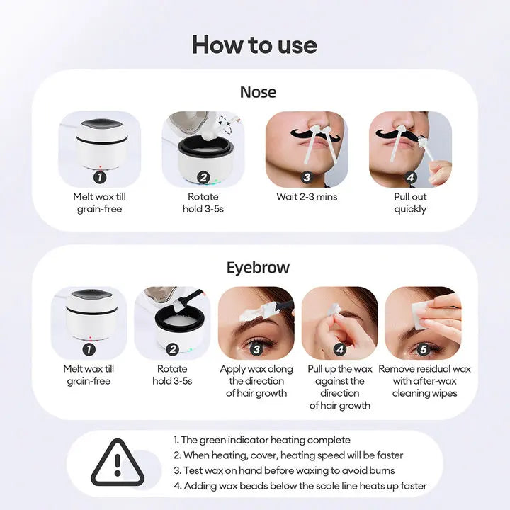 Mini Painless Wax Kit for Men,Women,Wax Heater Machine with 2 Silicone Bowls,3 Silicone Sticks for Nose,Ear,Underarm Hair Remova