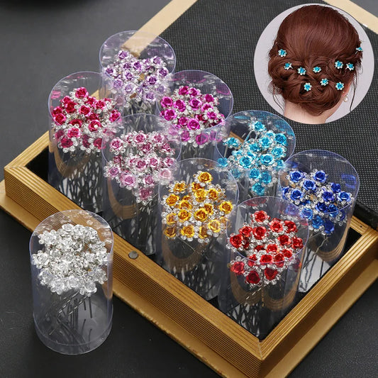 20pcs/lot Fashion U Shape Crystal Hair Fork Rhinestone Flower Hair Pin Sticks For Women Wedding Bridal Hair Accessories Jewelry