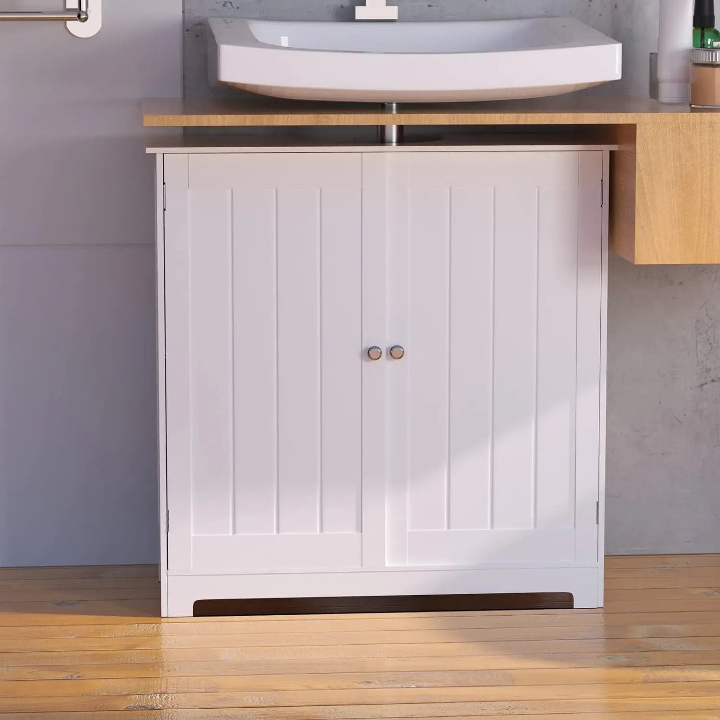 BRIEFNESS Washbasin storage cabinet White sink cabinet 2 door bathroom cabinet Adjustable shelves Base cabinet washbasin
