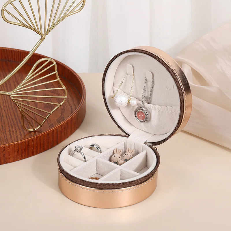 Portable Jewelry Box Jewelry Organizer Display Travel Jewelry Case Boxes Waterproof Leather Storage Zipper Jewelers Joyero