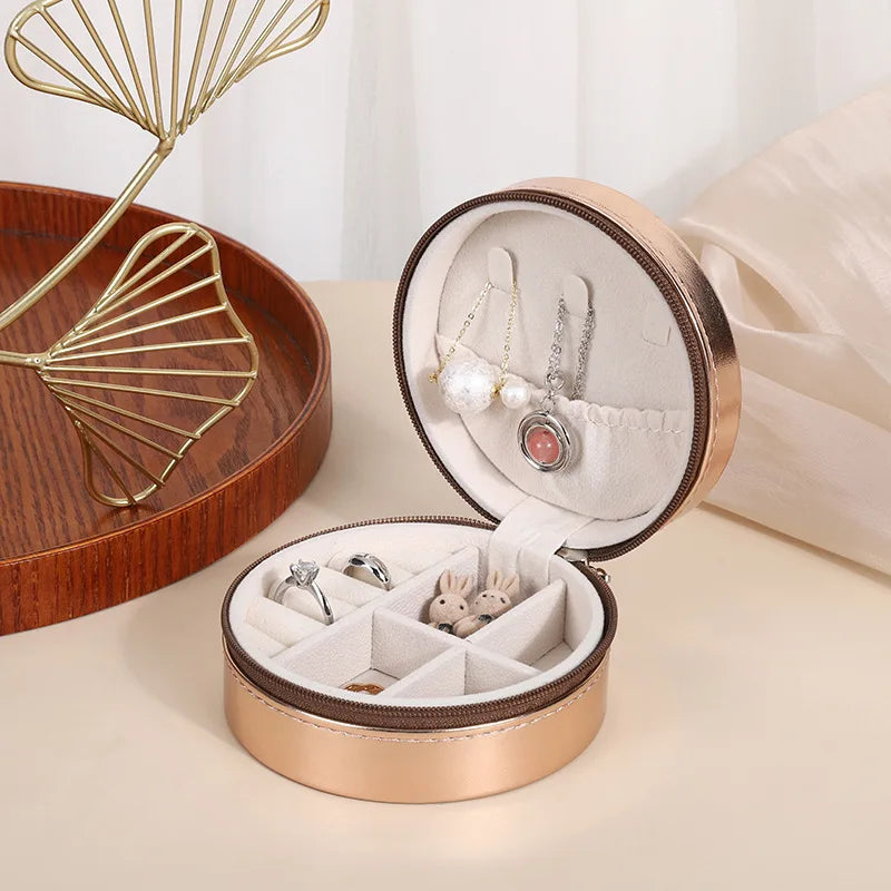 Portable Jewelry Box Jewelry Organizer Display Travel Jewelry Case Boxes Waterproof Leather Storage Zipper Jewelers Joyero