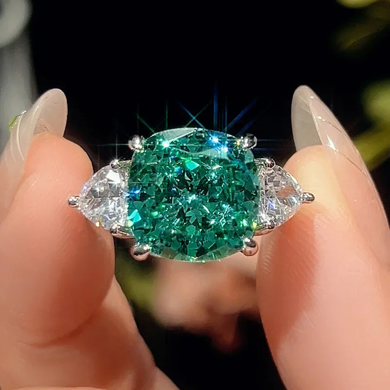 Exquisite Square Cut Green Crystal Jewelry Necklace Adjustable Ring Earrings Dress Accessories Design Trendy Fashion for Women