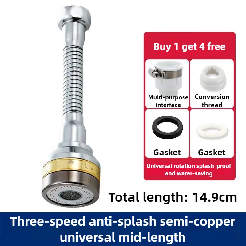 Three Levels Adjustable Brass Kitchen Faucet Aerator Extender Water Saving Anti Splash Stainless Steel Bathroom Accessories
