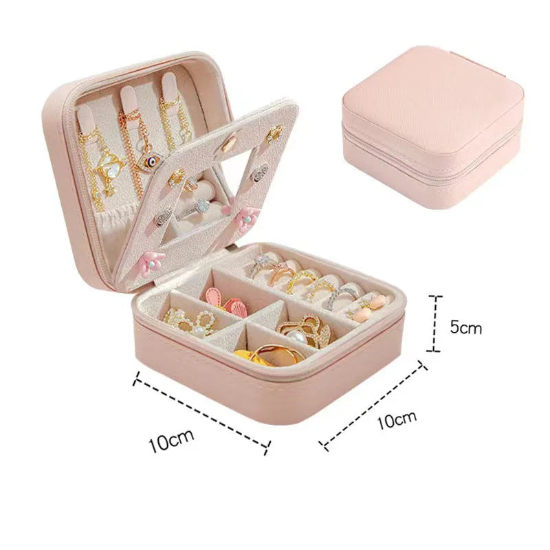 Portable Jewelry Box Jewelry Organizer Display Travel Jewelry Case Boxes Waterproof Leather Storage Zipper Jewelers Joyero