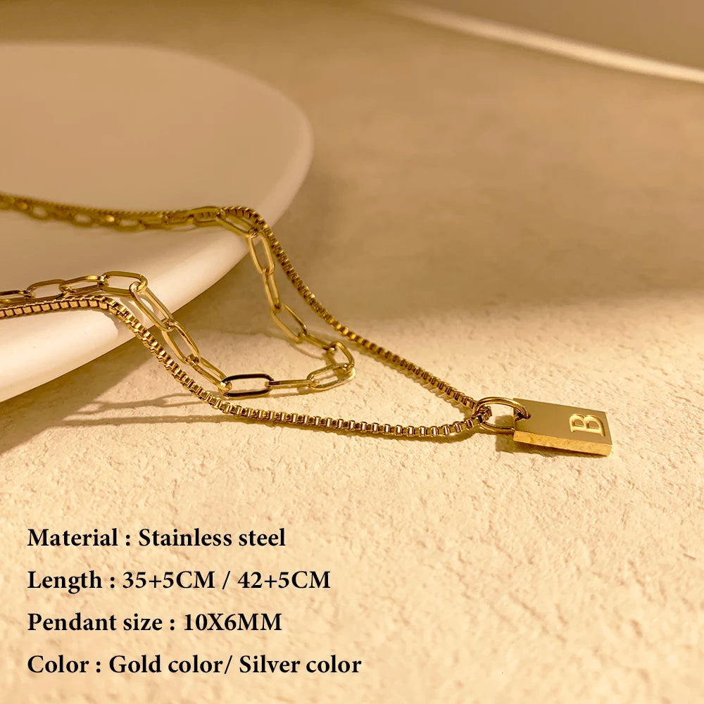 SUNIBI Layering Paperclip Chain Necklace Personalized Simple A-Z Letter Name Tag Pendant Necklace Layered Necklaces Wholesale