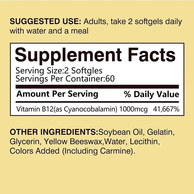 Vitamin B12 - Supports Immune System, Dental Health, Boosts Metabolism, Relieves Anxiety, Anti-aging, Boosts Energy