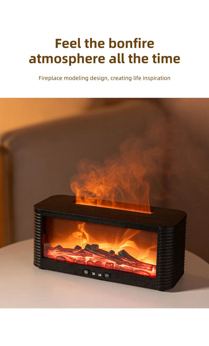 Air Humidifier Flame Fireplace Aroma Essential Oil Diffuser 250ml Desktop Air Diffuser Essential Oil with Timed Colorful Light