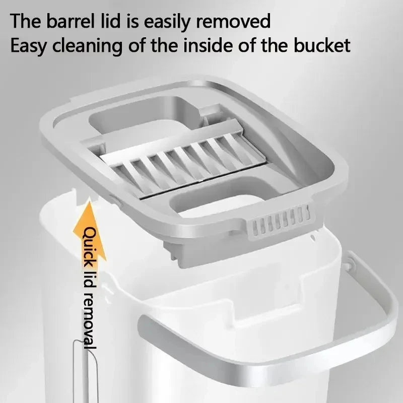 White Hand Free Flat Floor Mop Bucket Set For Professional Home Floor Cleaning System With Washable Microfiber Pads