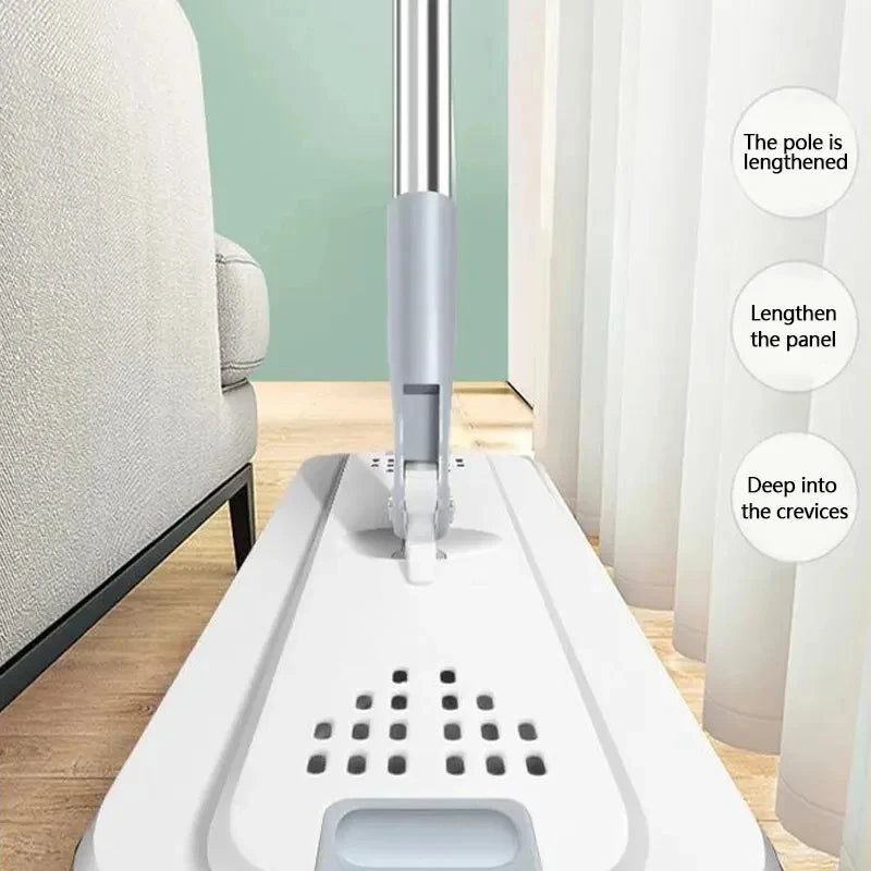 White Hand Free Flat Floor Mop Bucket Set For Professional Home Floor Cleaning System With Washable Microfiber Pads