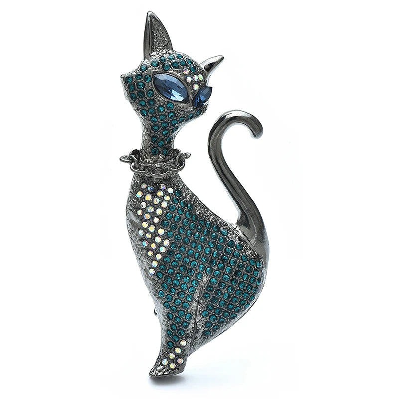 Wuli&baby Big Lovely Cat Brooches For Women Unisex 2-color Rhinestone Pets Animal Party Casual Brooch Pins Gifts