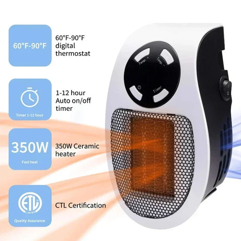 350W Portable Electric Heater with Remote Control, Wall Mounted Home Room Heater for Winter Indoor Heating Fast Warm