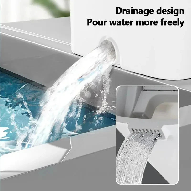 White Hand Free Flat Floor Mop Bucket Set For Professional Home Floor Cleaning System With Washable Microfiber Pads