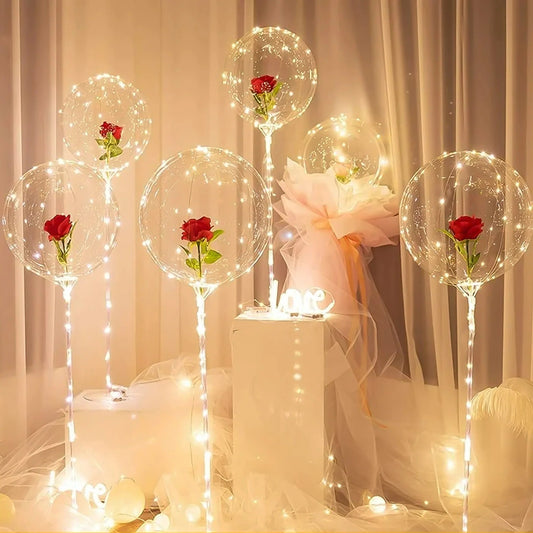 LED light rose bouquet transparent wave balloon, suitable for weddings, anniversaries, birthdays, Valentine's Day, bridal shower - AmoorStoreAmoorStore