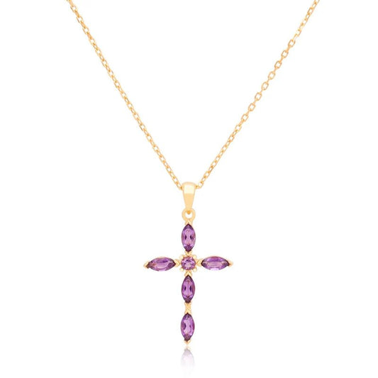 Vintage Women Jewelry Gift Gemstone Hand Setting Marquise Round Shape Amethyst Cross Necklace for Christmas Gift - AmoorStoreAmoorStore