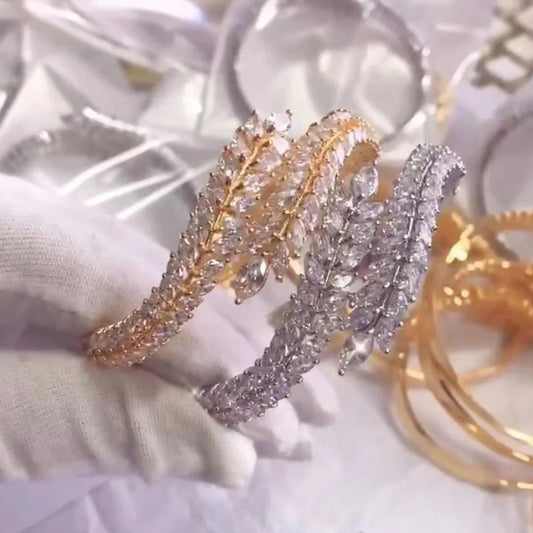 Women's leaf Zircon Bracelet luxury temperament fashion classic plant large flower Bracelet popular jewelry - AmoorStoreAmoorStore